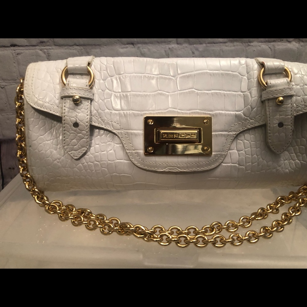 White Ralph Lauren purse with a gold chain strap